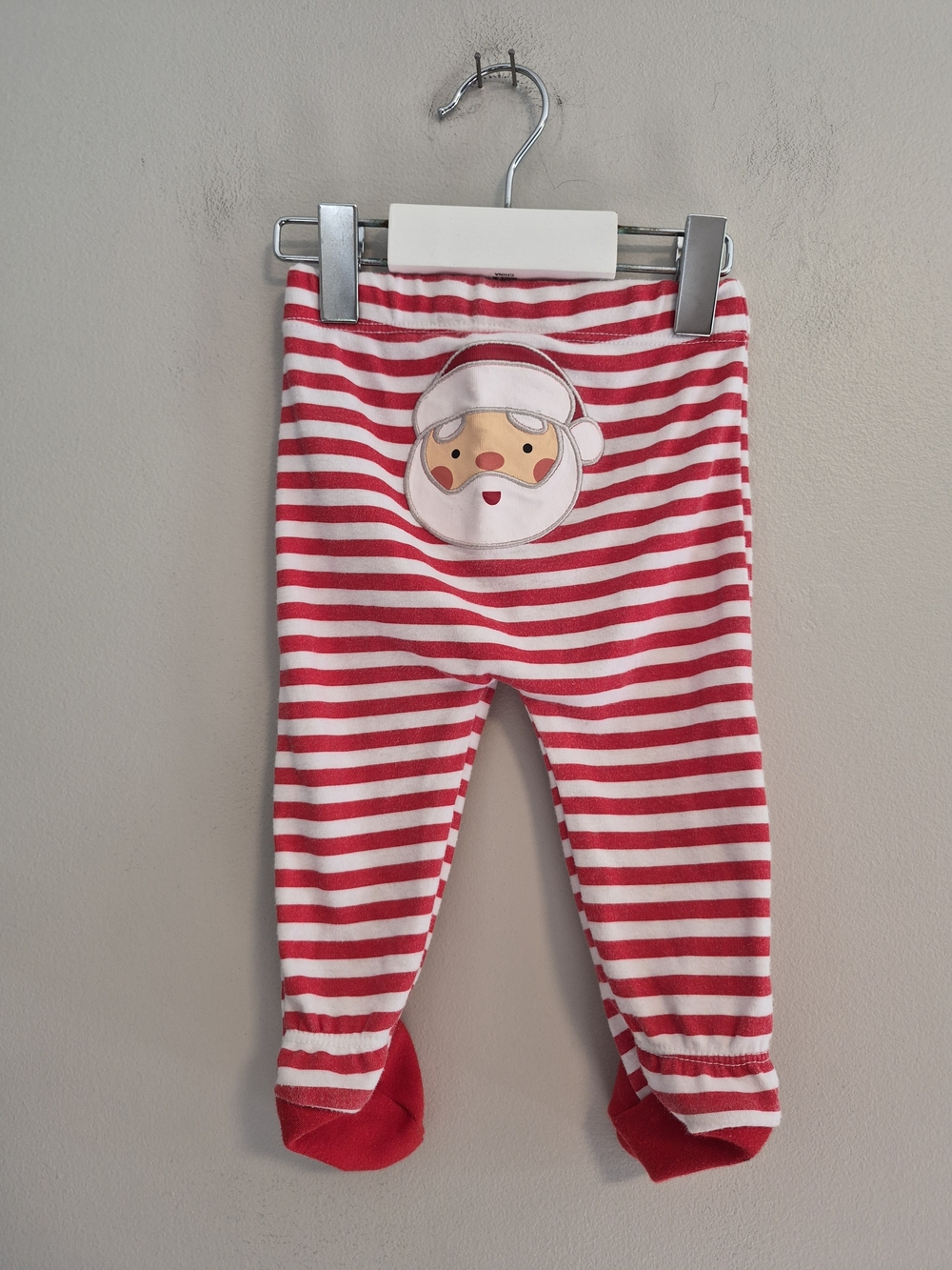 Novel Tee 6m Striped Footie Pants in Red & White Santa Bum